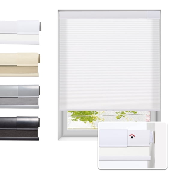 Tonature No Drill Cellular Shades for Indoor Windows, Thermal Insulating & Noise Reducing Honeycomb Blinds, Cordless Free Stop Blinds Light Filtering, White, 45"w X 64"h