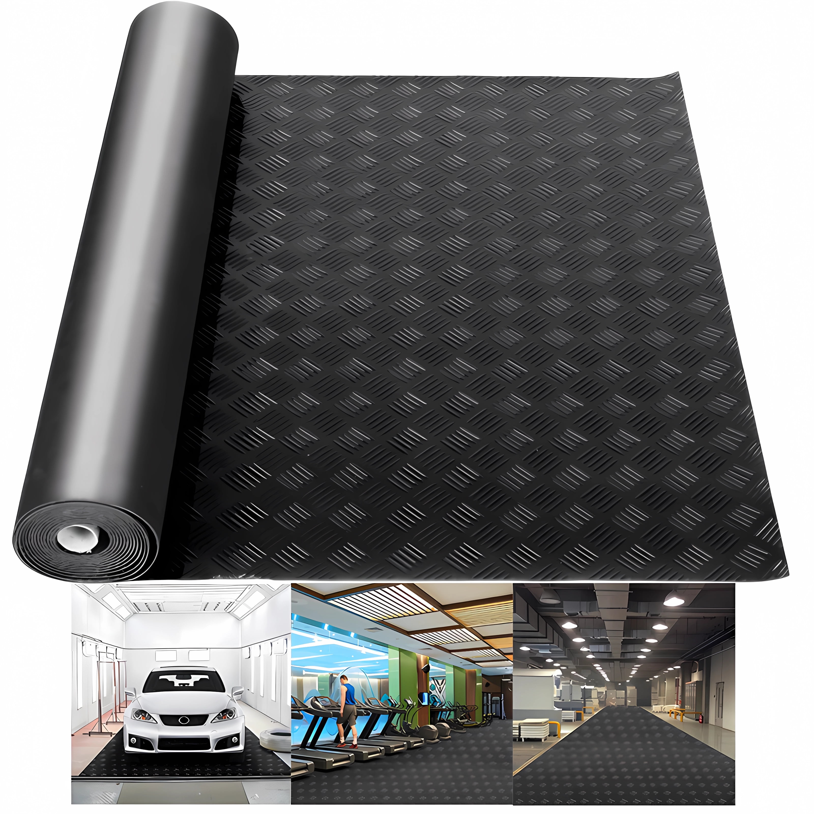 Tonchean 16.4ft x 3.3ft Heavy Duty Garage Floor Mat Rolls, 5 Bar Rubber