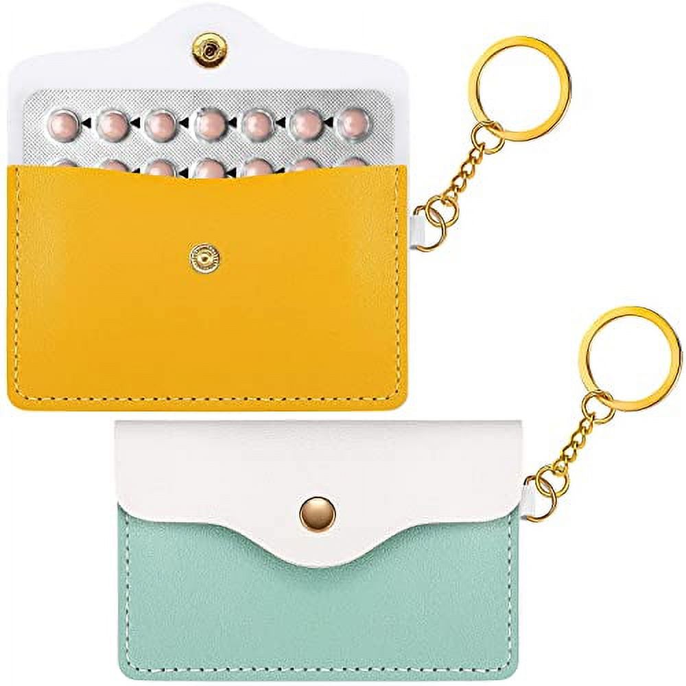 Tondiamo 2 Pack Birth Control Pill Case Sleeve Packet PU Leather Wallet