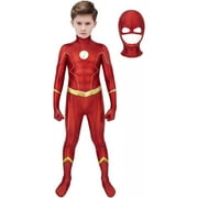 Tondswi Halloween Boys Superhero Costume Cosplay Red Suit The Flash Onesie Outfit Jumpsuit Spandex for Kids