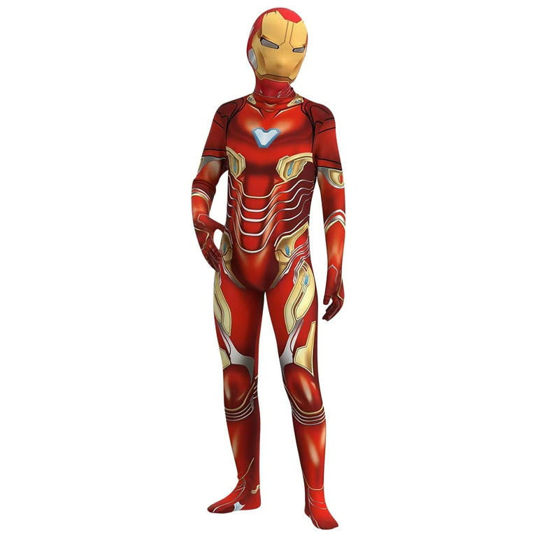 Tondswi Men s Superhero Iron Man Costume Cosplay Bodysuit Jumpsuit Onesie Outfit for Halloween and Party Superhero Spider Outfit 2024 Vermilion 120