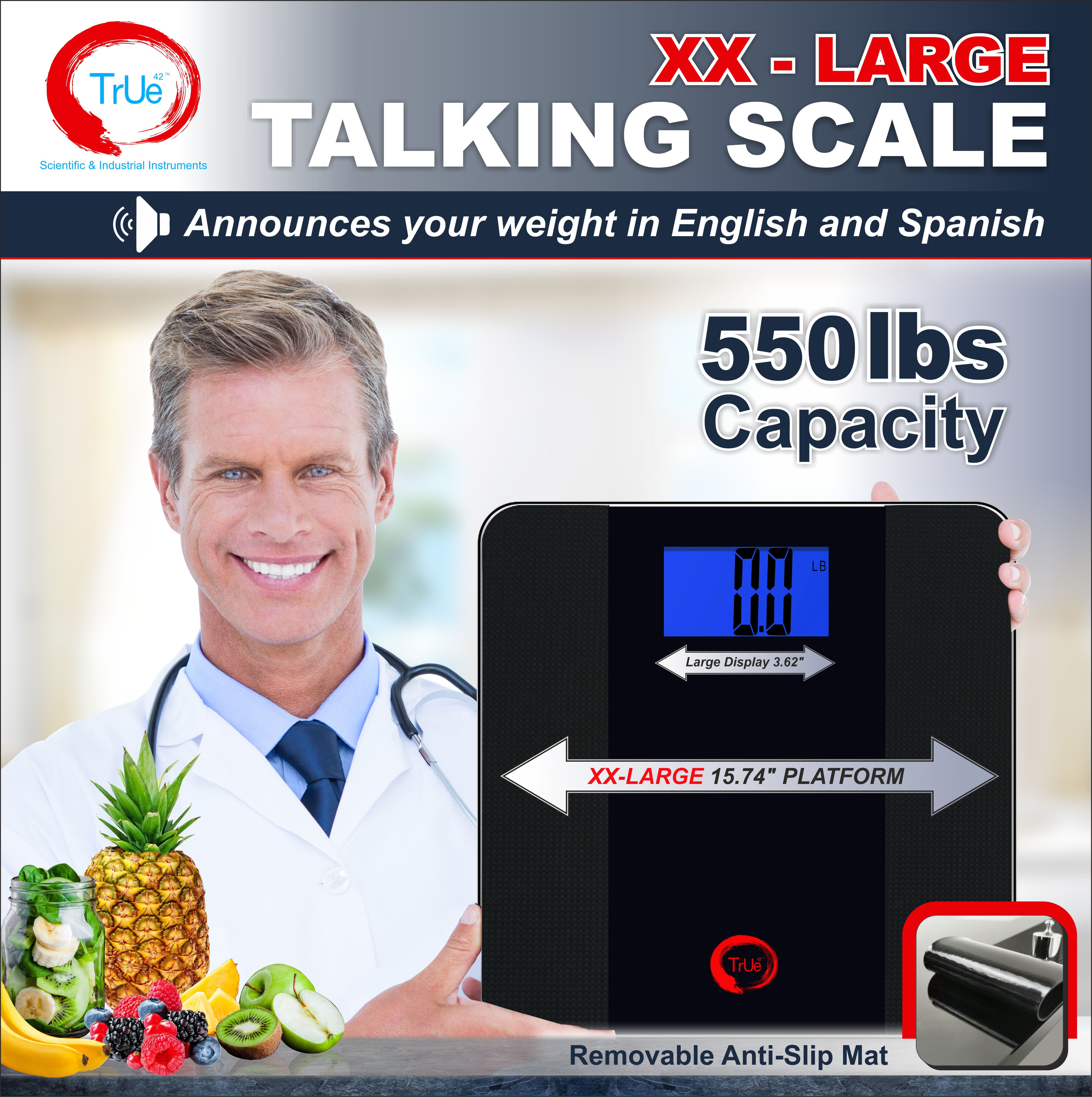 Tone 550 550lbs Talking Bathroom Scale (With Removable AntiSlip Mat) 16" x 16" XXL Platform