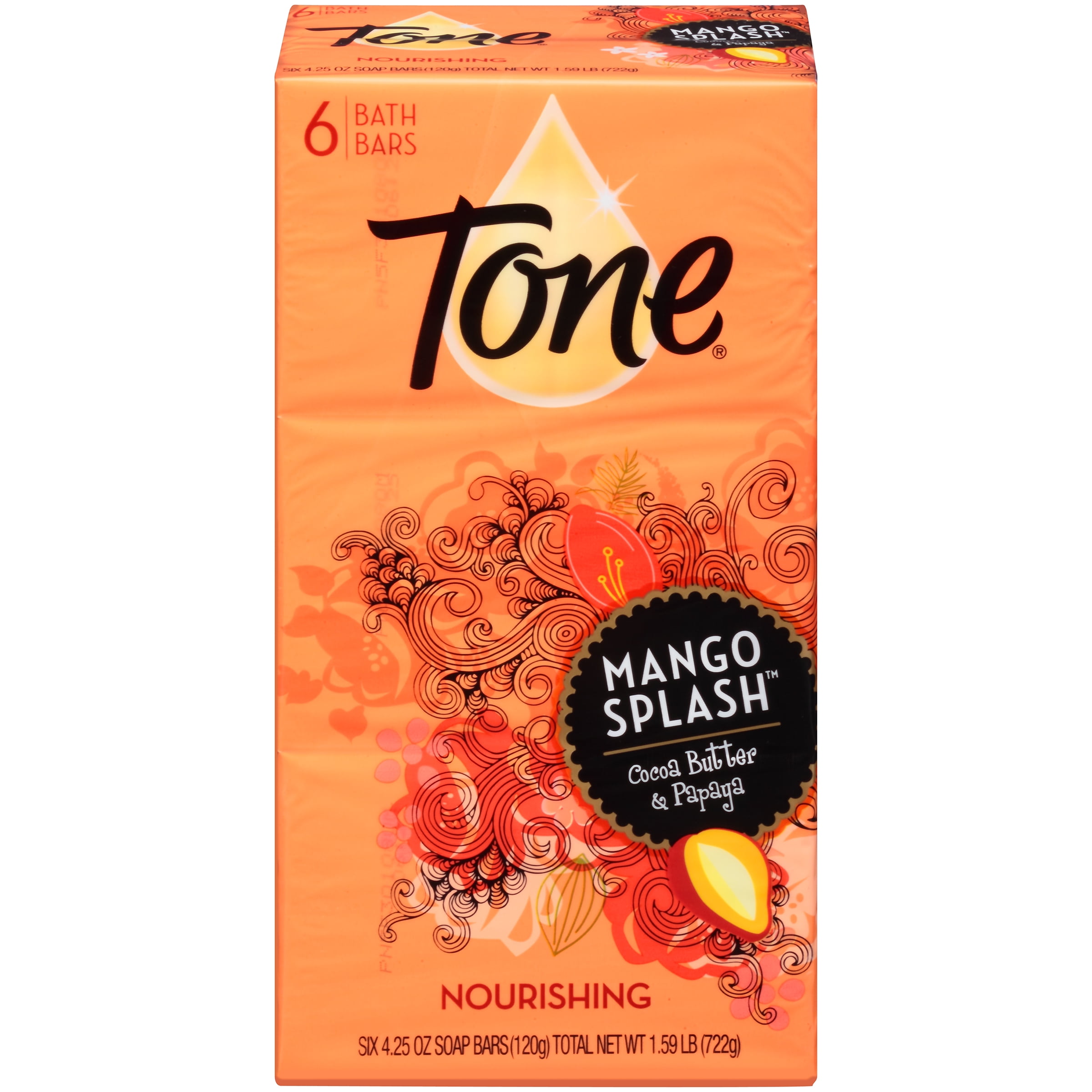 Tone Bath Bar Soap Mango Splash 4.25 Ounce Bars 6 Count