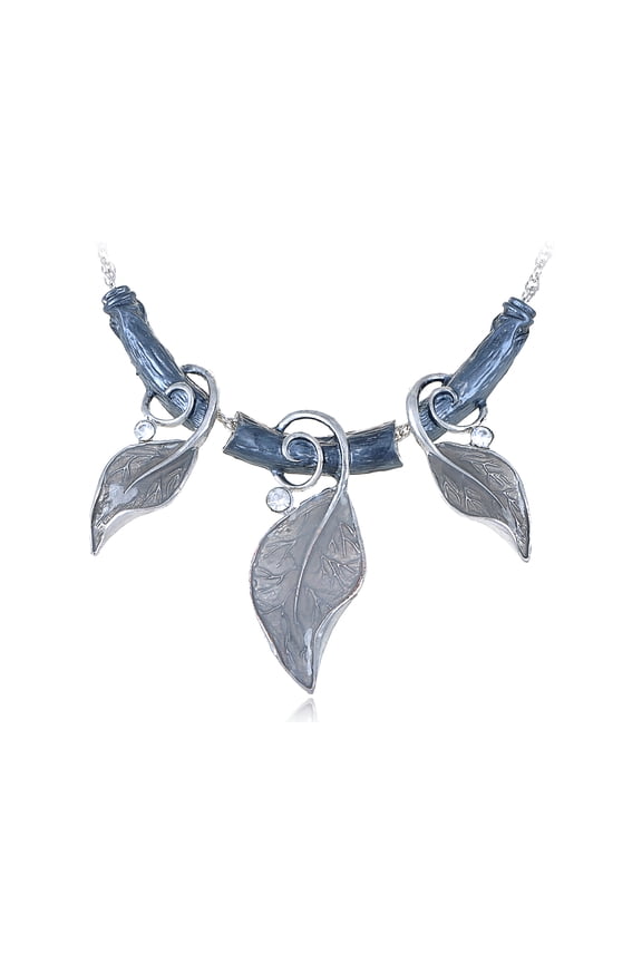 Tone Blue Grey Painted Enamel Vine Leaf Pendant Necklace