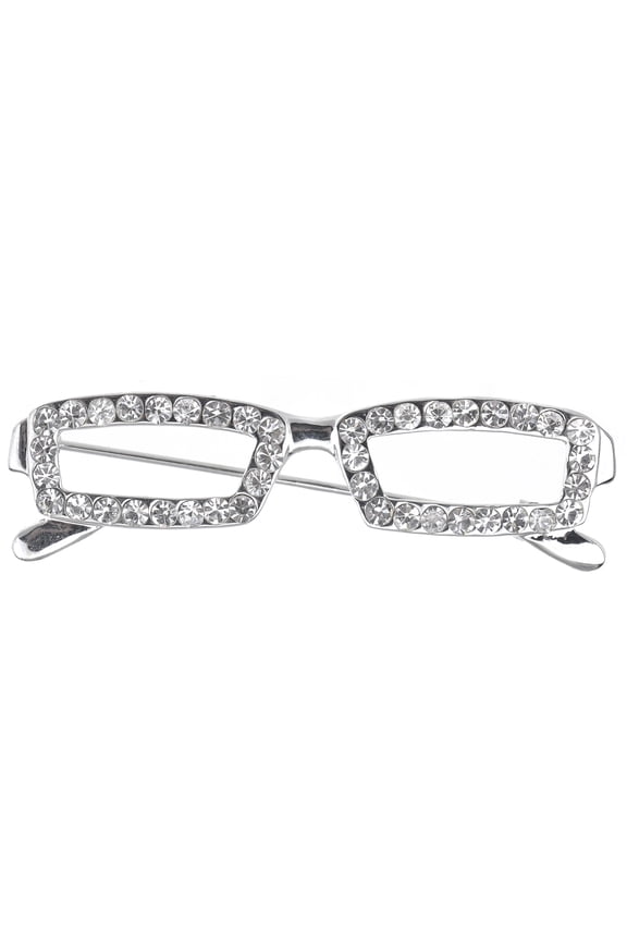 Tone Clear Crystal Colored Rhinestones Rectangle Nerdy Glasses Brooch Pin