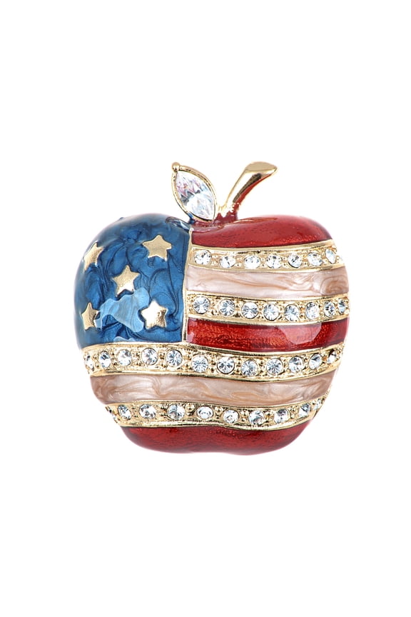 Tone Crystal Rhinestone 4th of July American USA Flag Patriotic Pin Brooch, Big Apple