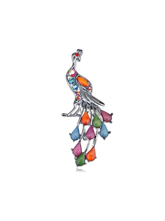 Tone Crystal Rhinestone Bead Tail Train Peacock Phoenix Bird Pin Brooch