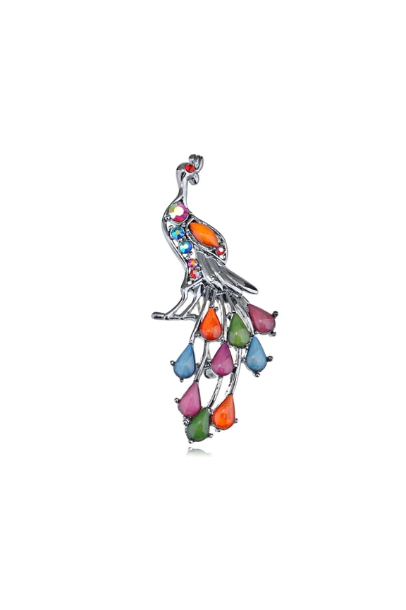 Tone Crystal Rhinestone Bead Tail Train Peacock Phoenix Bird Pin Brooch