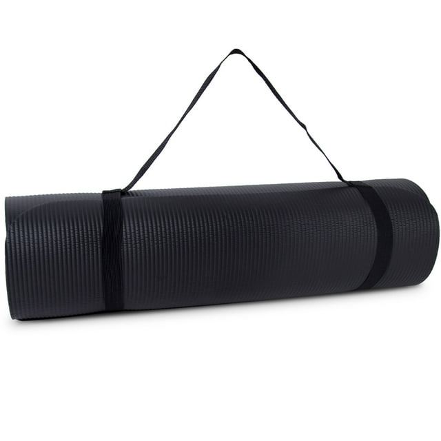 Tone Fitness NBR High Density Yoga Exercise Mat with Carry Strap, Black