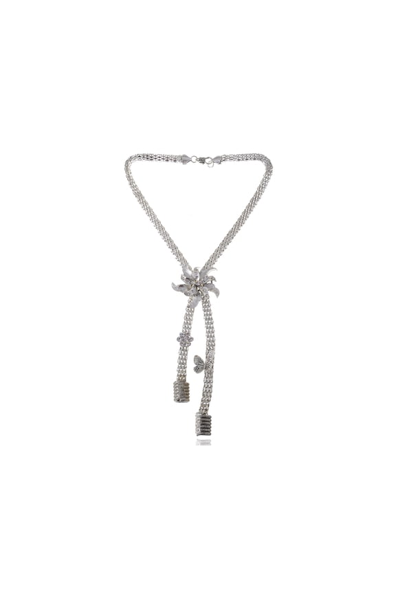 Tone Floral Pendant Dangling Chain Dainty Butterfly Charm Fancy Lariat Necklace