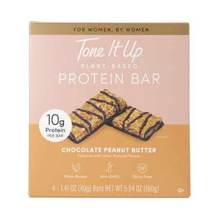 Tone It Up Plant Based Protein Bars, Chocolate Peanut Butter, 10g Protein, 4 Count