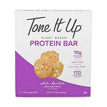 Tone It Up Protein Bars – White Chocolate Macadamia, 10g Protein, Gluten Free, Non GMO, 1.41 oz bar (4 Count)