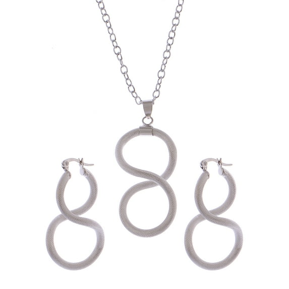 Tone Snake Scale Skin Twisting Infinity Pendant Necklace Earring Set