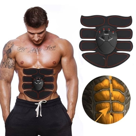 Tone Your Abs, Buttocks & Hips At Home with EMS Muscle Stimulator Massager - 8 Abdominal Pads - Battery Powered