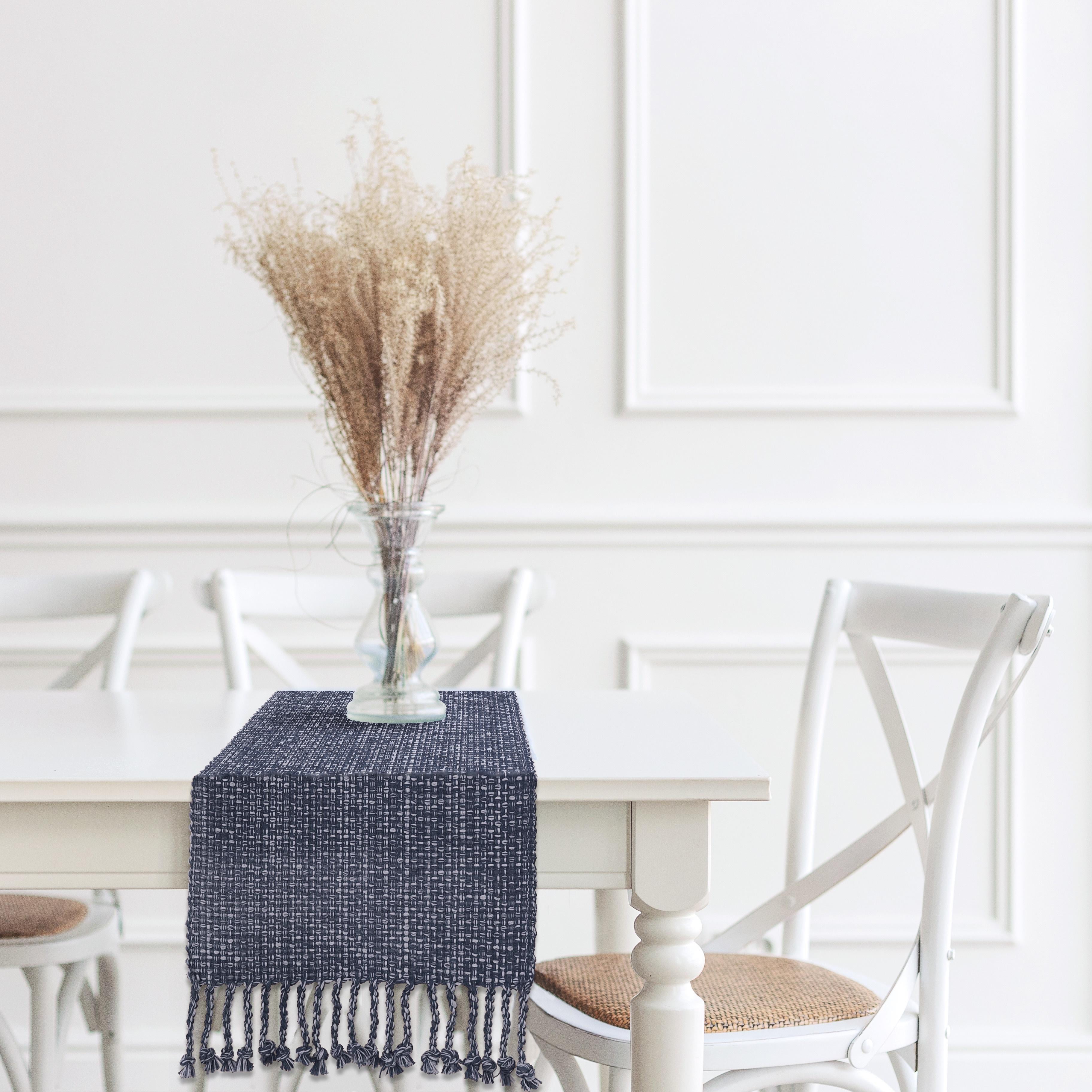 Tone on Tone Natural Look Woven 100% Cotton Runner 13" x 72", Navy Blue