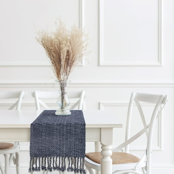 Tone on Tone Natural Look Woven 100% Cotton Runner 13" x 72", Navy Blue