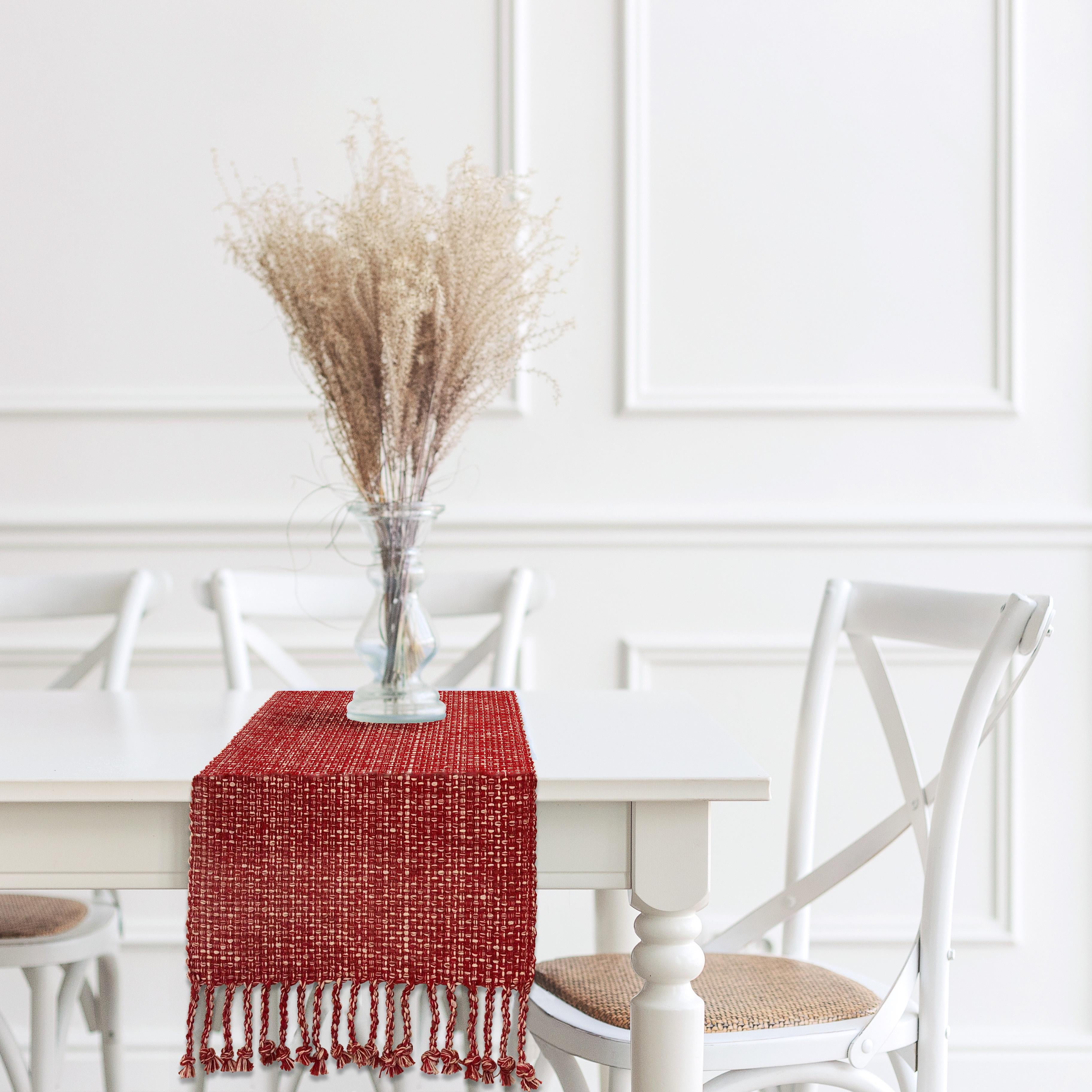 Tone on Tone Natural Look Woven 100% Cotton Runner 13" x 72", Red