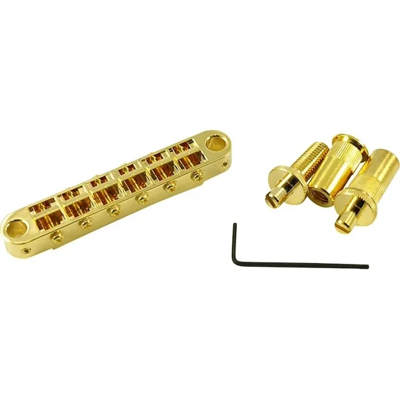 TonePros Metric Tune-O-Matic Bridge With Large Posts And Notched Saddles Gold