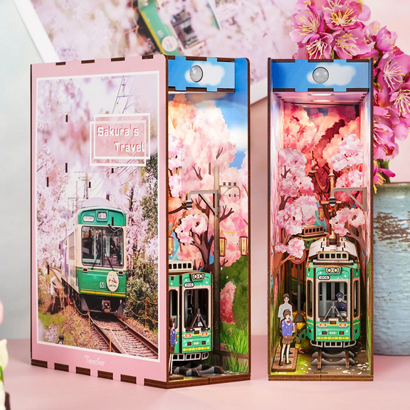 Tonecheer 3D Puzzle DIY Book Nook Kit Sakura's Travel