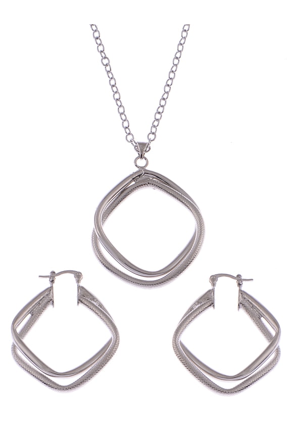 Toned Geometric Minimalist Square Double Hoop Earrings Pendant Necklace Set