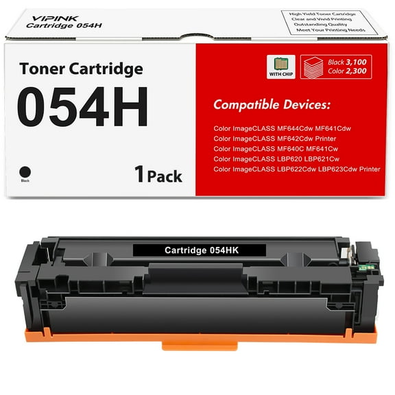 VIPink 1-Pack Compatible Toner Replacement for Canon 054H Color imageCLASS LBP622Cdw MF644Cdw MF642Cdw MF640C LBP620 Pritner Ink Black, WITH CHIP