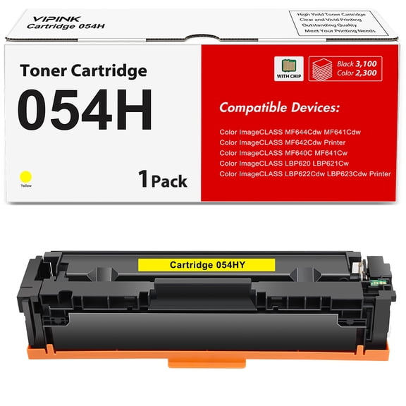 VIPink 1-Pack Compatible Toner for Canon 054HY with Chip Color image CLASS MF640C MF641cdw MF642cdw (Yellow)