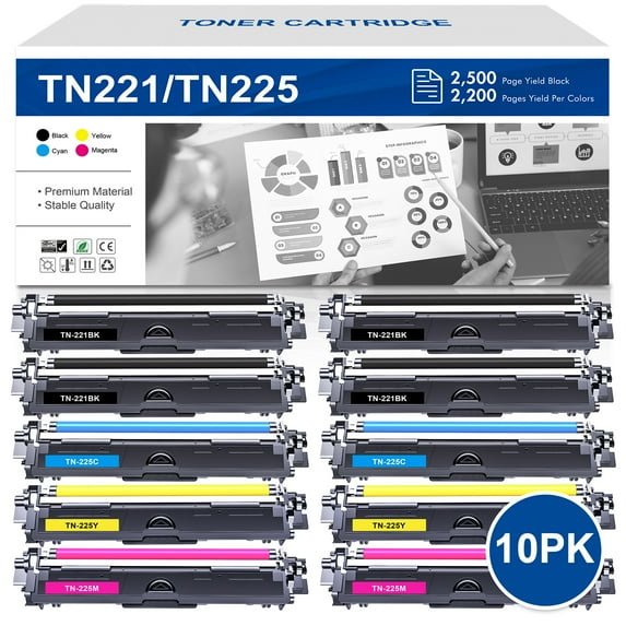 VIPink 10-Pack Compatible Toner for Brother TN-225 HL-3140CW 3142CW 3150CDW 3152CDW 3170CDW 3172CDW MFC-9130CW 9140CDN 9330CDW 9340CDW DCP-9020CDW 4x Black, 2x Cyan, 2x Magenta, 2x Yellow