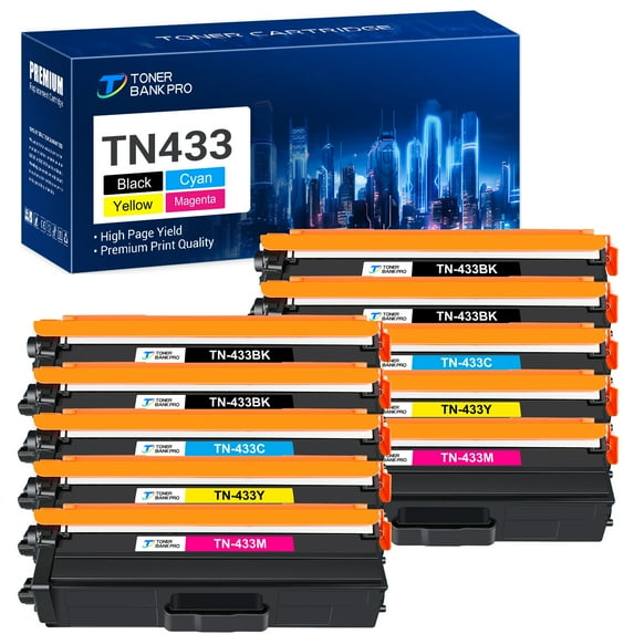 Toner Bank 10-Pack Compatible Toner for Brother TN-433Y HL-L8260CDW L8360CDW L8360CDWT MFC-L8610CDW L8900CD Printer Replacement Toner Ink 4x Black, 2x Cyan, 2x Magenta, 2x Yellow
