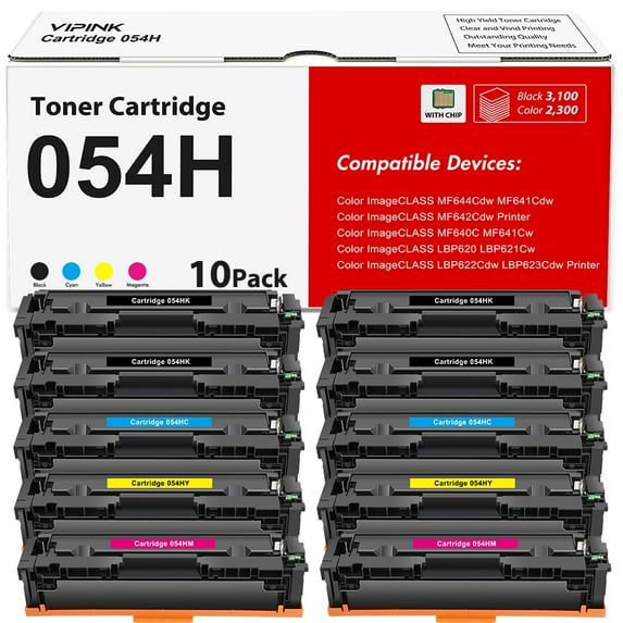 VIPink 10-Pack Compatible Toner for Canon 054H 054 CRG-054 Color ImageCLASS MF644Cdw MF642Cdw LBP622Cdw MF644 MF641Cw, 4 * Black, 2 * Cyan, 2 * Magenta, 2 * Yellow