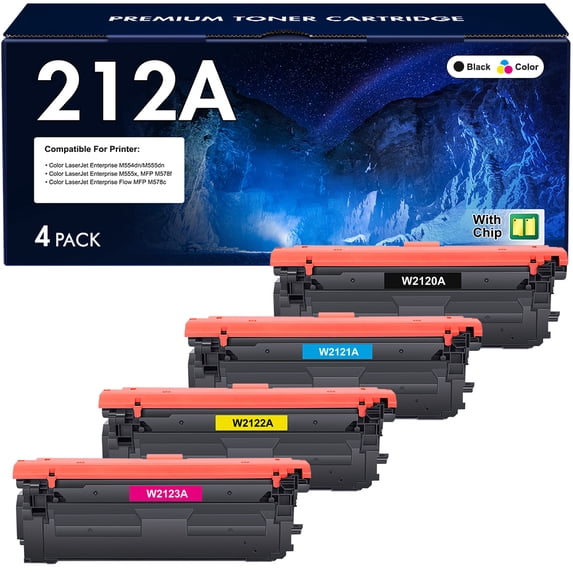212A 212X High Yield Toner Cartridges Compatible for HP 212A 212X Toner Cartridge Color LaserJet Enterprise M554dn M555dn MFP M578f M578dn MFP M578c M578z Printer (Black Cyan Magenta Yellow 4-pack)