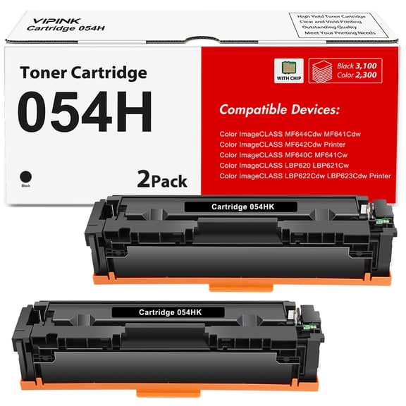 VIPink 2-Pack Compatible Toner Replacement for Canon 054H Color imageCLASS LBP622Cdw MF644Cdw MF642Cdw MF640C LBP620 Pritner Ink Black, WITH CHIP