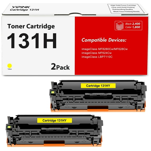 VIPink 2-Pack Compatible Toner for Canon 131A imageClass MF8280Cw MF628Cw MF624Cw,LBP7110C Printer Ink Replacement, 2 * Yellow