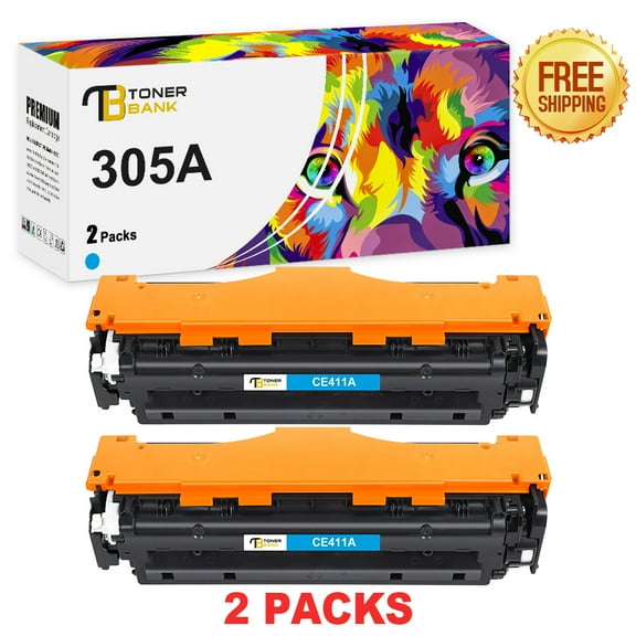 Toner Bank 2-Pack Compatible Toner for HP CE411A LaserJet Pro 400 color M451dw M451dn 451nw M475dn MFP M375nw M351a (2x Cyan)
