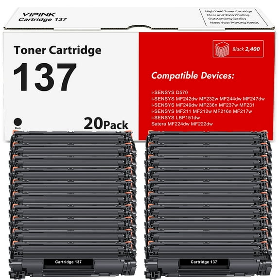 VIPink 20-Pack Compatible Toner Cartridge Replacement for Canon 137 CRG 137 i-SENSYS MF227dw MF232w MF242dw MF236n MF244dw MF247dw MF220 MF230 MF240 MF210 Series D570 Laser Printer (Black)