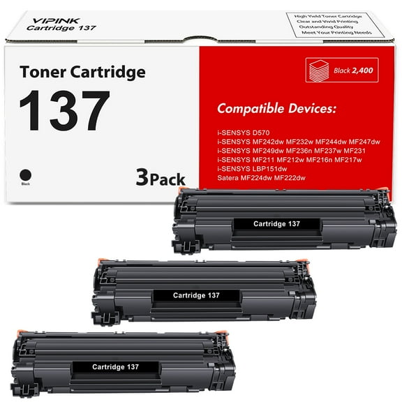 VIPink 3-Pack Compatible Toner Cartridge Replacement for Canon 137 CRG 137 i-SENSYS MF227dw MF232w MF242dw MF236n MF244dw MF247dw MF220 MF230 MF240 MF210 Series D570 Laser Printer (Black)