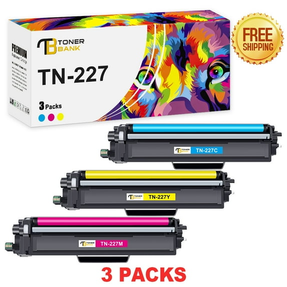 Toner Bank 3-Pack Compatible Toner Cartridge for Brother TN227C TN227M TN227Y TN227 MFC-L3770cdw MFC-L3750cdw MFC-L3710cw HL-L3270cdw HL-L3210cw HL-L3290cdw HL-L3230cdw Printer Cyan, Magenta, Yellow