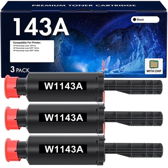 143A W1143A 3-Pack Toner Cartridge Compatible for W1143A 143A Neverstop Laser MFP 1202w Neverstop Laser 1001nw Pritner (Black)