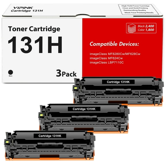 VIPink 3-Pack Compatible Toner for Canon 131IIK imageClass MF8280Cw MF628Cw MF624Cw (Black)