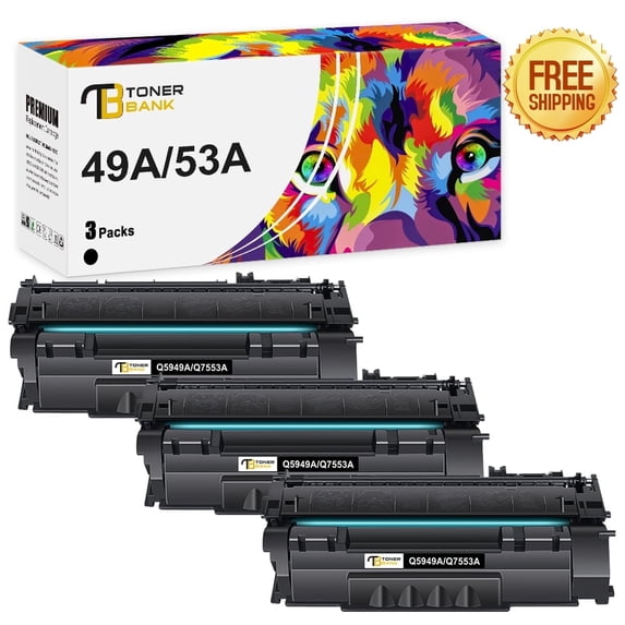 Toner Bank 3-Pack Toner for 49A Q5949A 49A 53A Q7553A LaserJet 1320 1320N 1320TN 1320NW 3390 (Black)
