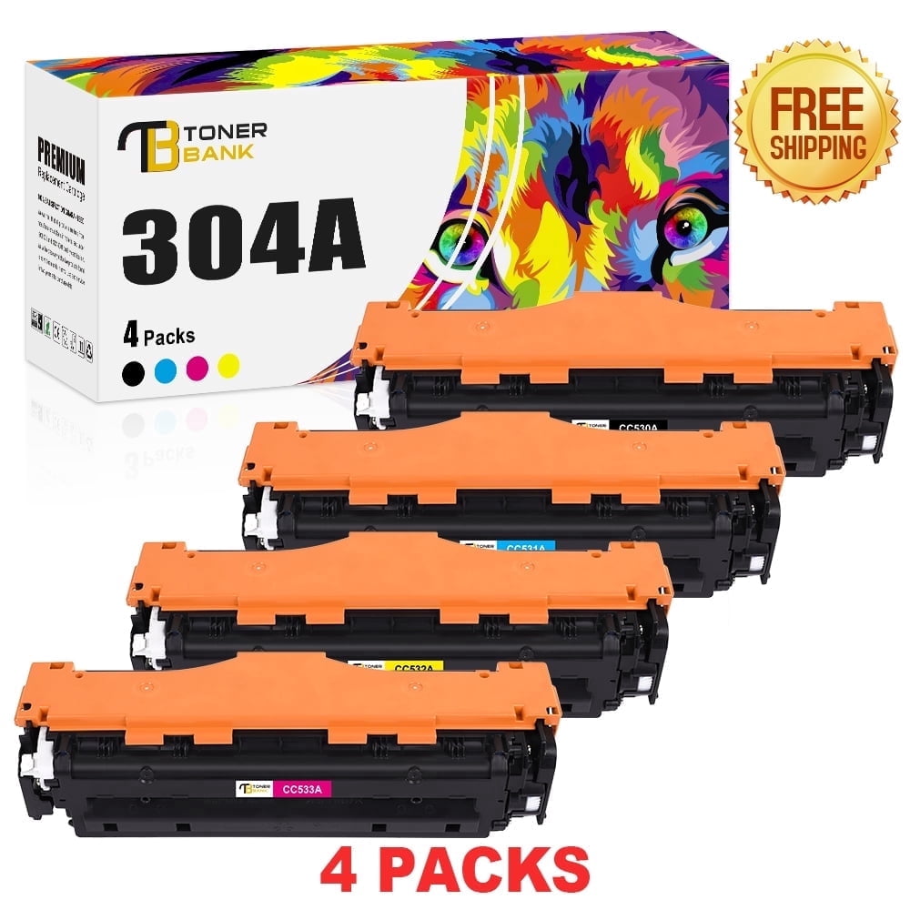 Compatible for HP 304A Toner Cartridges 4-Pack Color Set CC530A CC531A CC532A CC533A Color LaserJet CP2025 CP2025N CP2025DN MFP CM2320FXI Printer Ink (BK+C+M+Y)