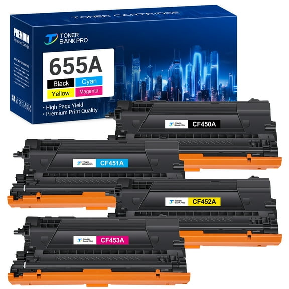 Toner Bank 4-Pack Compatible Toner Cartridge Replacement for HP CF450A Color LaserJet Enterprise M652n M653dn M653dh MFP-M681dh MFP-M681f Flow MFP M681f M681z M682z Black, Cyan, Magenta, Yellow