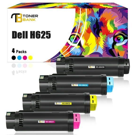 Toner Bank 4-Pack Compatible Toner for Dell 593-BBOW 593-BBOY 593-BBOZ 593-BBOX H625cdw H825cdw S2825cdn Printer Ink Replacement Home Office Black, Cyan, Magenta, Yellow