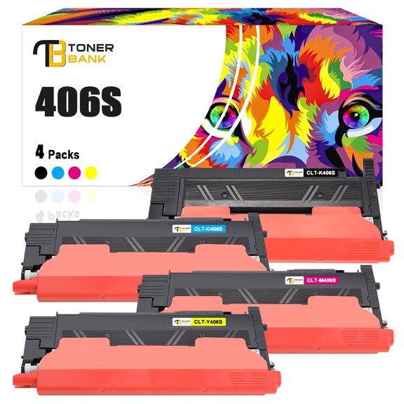 Toner Bank 4-Pack Compatible Toner for Samsung CLT-K406S/XAA K406 CLP-360 365 365W 366W CLX-3303FW 3305FW 3305 3306FN SL-C460FW C463W Printer Black, Cyan, Magenta, Yellow