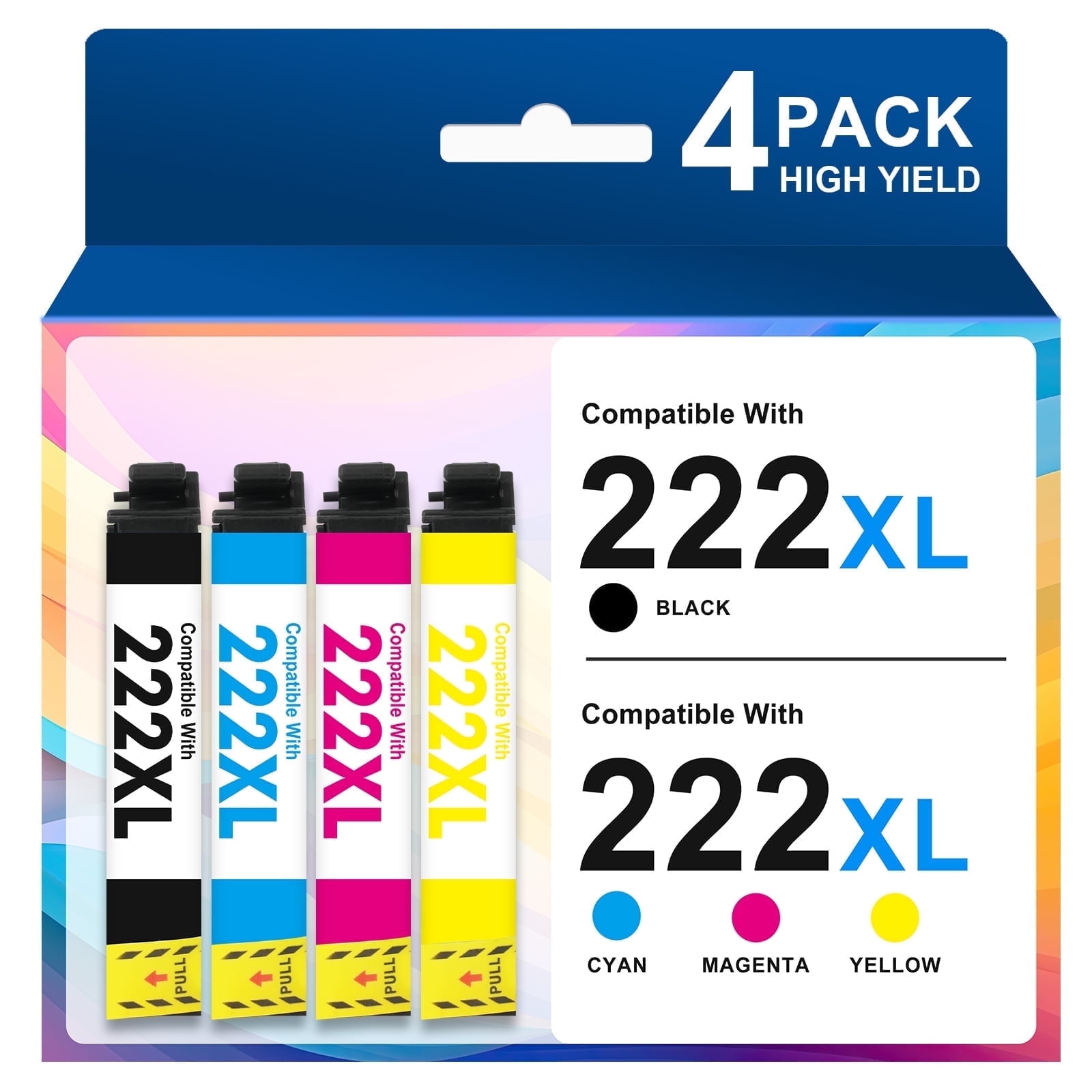 222 XL Ink Cartridges Compatible for Epson 222 Ink Cartridges for Epson 222 Printer Ink ( Black Cyan Magenta Yellow)
