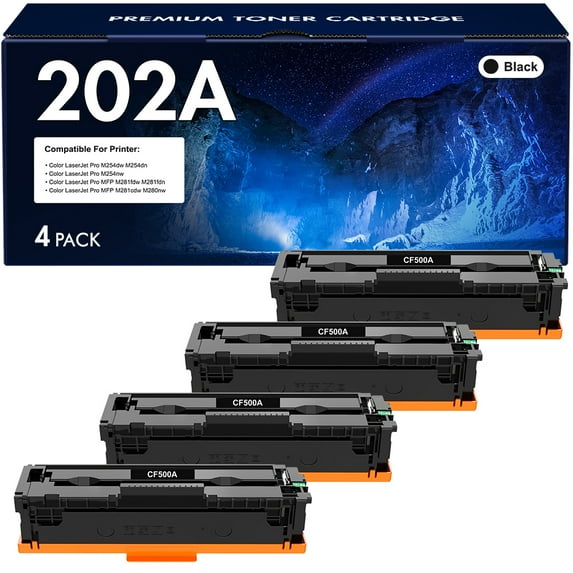 VIPink 4-Pack Compatible Toner Cartridge Replacement for HP CF500A 202A Printer Color LaserJet Pro M254dw M254dn M254nw Printer Ink Set (Black)