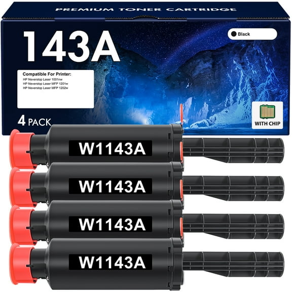 143A W1143A 4-Pack Toner Cartridge Compatible for HP W1143A 143A Neverstop Laser MFP 1202w 1201w Neverstop Laser 1001nw Compatible Printer Toner Ink (Black)