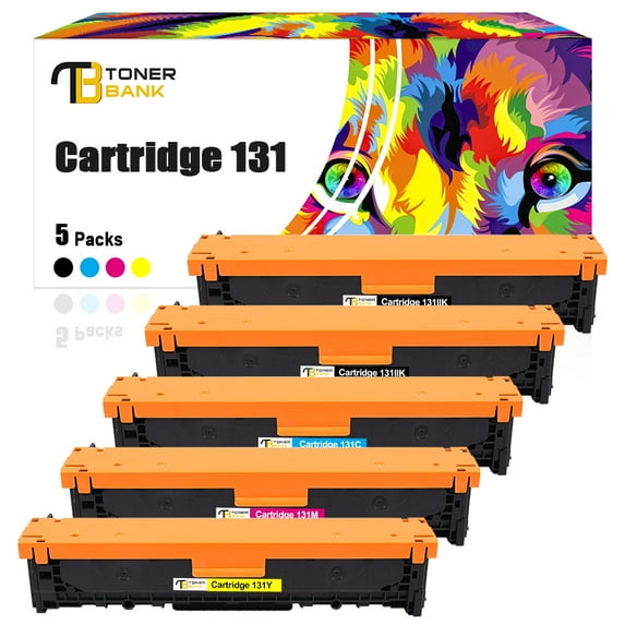 Toner Bank 5-Pack Compatible Toner Cartridge Replacement for Canon 131 131II 131H imageClass MF8280Cw MF628Cw MF624Cw LBP7110C Laser Printer Ink (2x Black, Cyan, Magenta, Yellow)