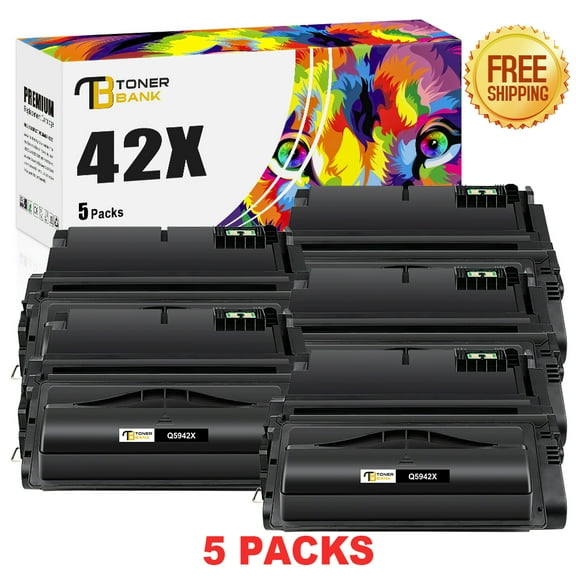 Toner Bank 5-Pack Compatible Toner Cartridge for HP Q5942X LaserJet 4250 4250dtn 4200 4240 4350n 4350tn 4350dtn 4300 4200 Printer Ink Black