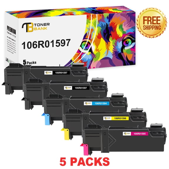 Toner Bank Compatible for Xerox 106R01596 Toner Cartridge Phaser 6500 6500N 6500DN WorkCentre6505 6505N 6505D Printer Cartridge (2x Black, Cyan, Magenta, Yellow 5-Pack)