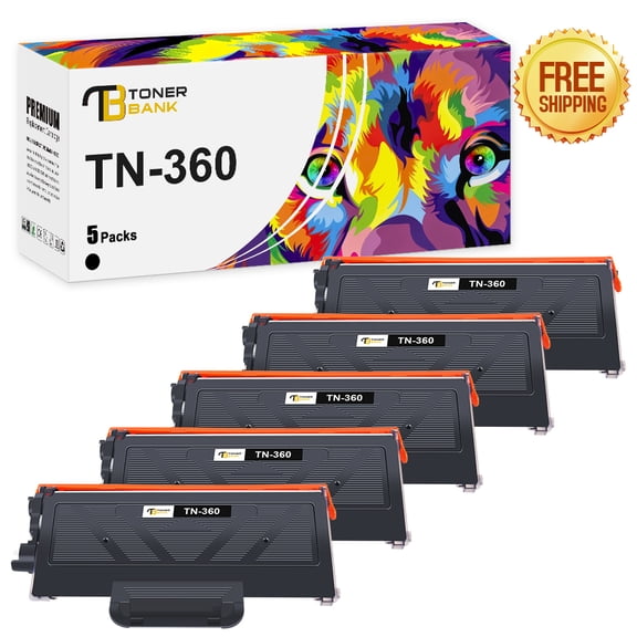 Toner Bank 5-Pack Compatible Toner for Brother TN-360 TN360 HL-2140 2150 2150N 2170 2170W (Black)